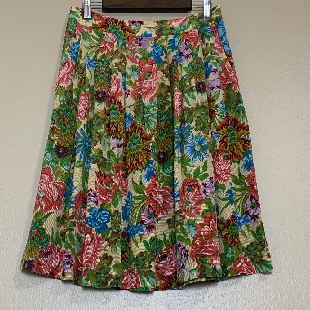 Anthropologie Postella Silk Midi Skirt Floral Pleated Women’s Size M Pink Blue - Picture 2 of 9